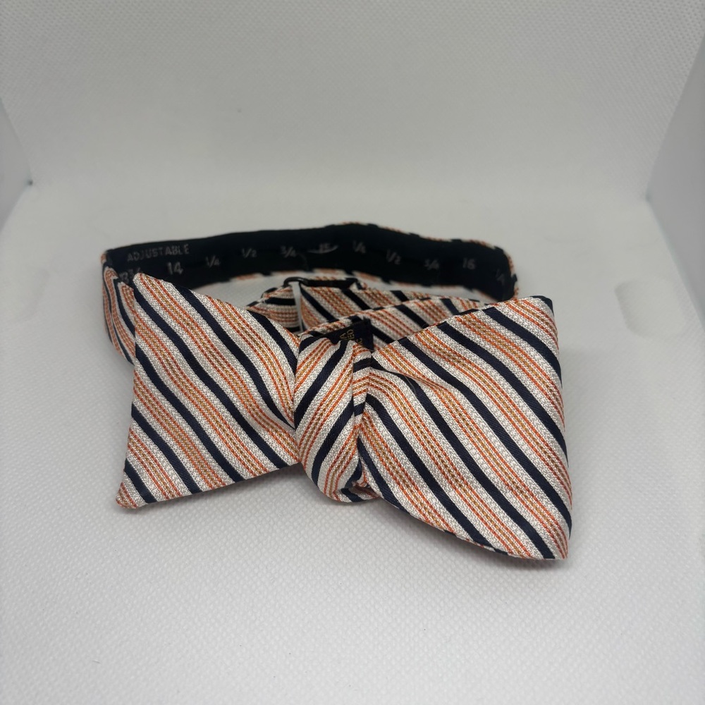 Brooks Brothers Silk Bow Tie in Black, White, and Orange‎ Stripes 346 line